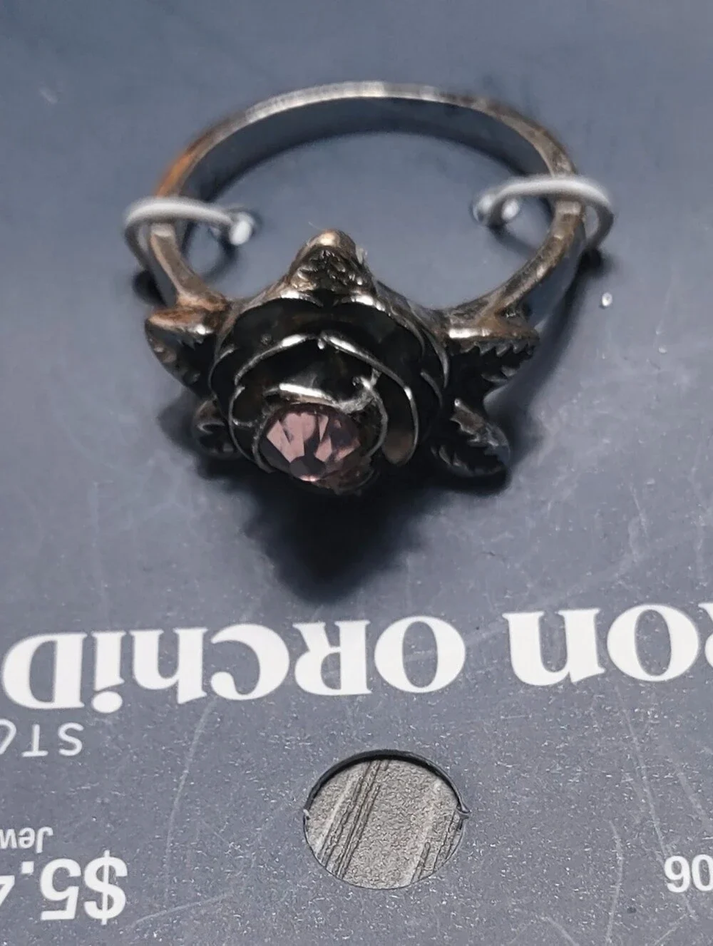 Sz 9 Ring Orchid Stone In Antique Silver Rose